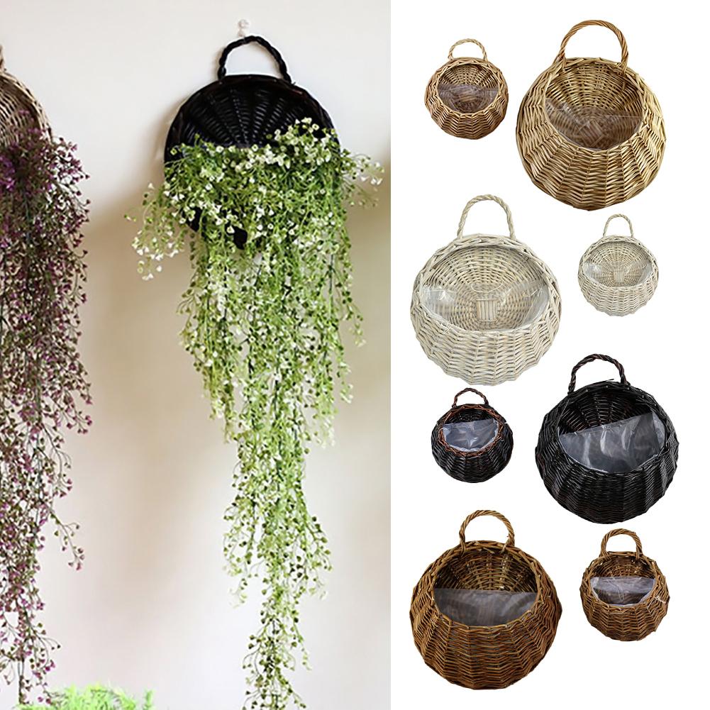 Wall Hanging Natural Wicker Flower Basket Flower Pot Planter Rattan Vase Basket Home Garden Wall Decoration Storage Container