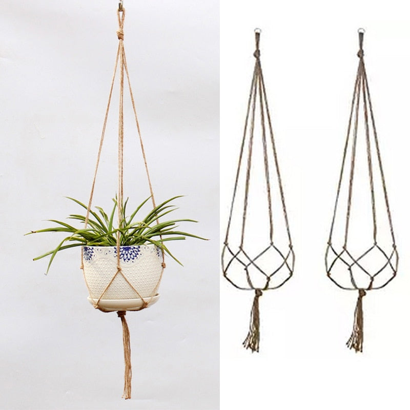 Vintage Decor Macrame Plant Hanger Basket Flowerpot Plant Holder Macrame Hanging Knotted Lifting Rope Garden Home Garden Decor