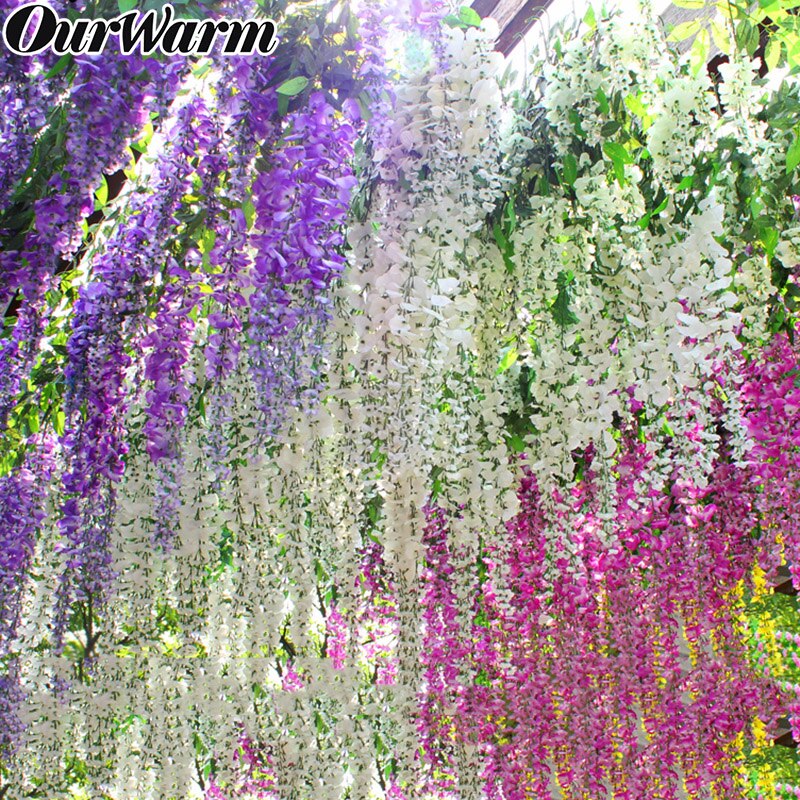 OurWarm 36pcs Wedding Decor Artificial Silk Wisteria Flower Vines hanging Rattan Bride flowers Garland For Home Garden Hotel